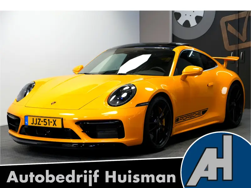 Porsche 911 3.0 Carrera 4 GTS 353kW/480pk Aut8 PCCB + PTS SIGNAL YELLOW + AERO PAKKET + INNODRIVE + PANO + CHRONO + LIFT + BURMESTER + 18-WEG STOELEN + PDLS+ + ACHTERASBESTURING + STOELVENTILATIE + STOEL-&STUURVERWARMING + 360 CAMERA + PARKSENSOREN + 20/21" LM-VELGEN 2023 leasen bij DreamLease: foto 1