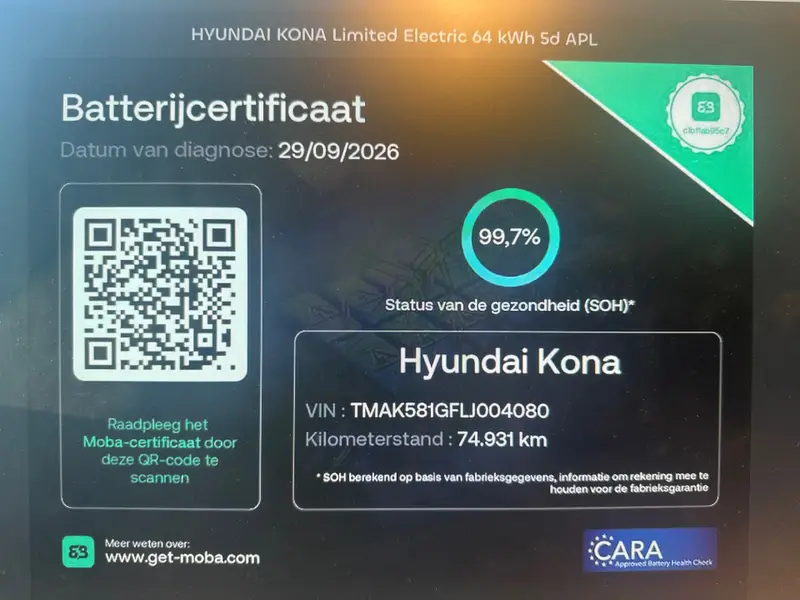 Hyundai Kona EV Limited 64 kWh FASE 3 SOH 100 % ||STOELVRM+VERKOELING|||LANEASSIST|ADAPT.CRUISE|ELEK.STOEL|KEYLESSGO|LEER 2020 leasen bij DreamLease: foto 2
